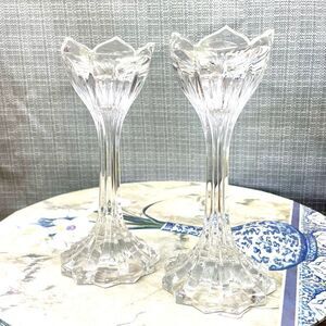 Gorham Crystal Tulip Candlesticks Set of Two (2) Vintage Home Decor